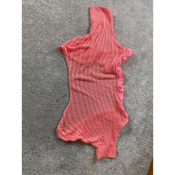 2 pc Colorful Boho Ruffled Dress Pink Textured Bodice & Crochet Shrug Small - Picture 6 of 15